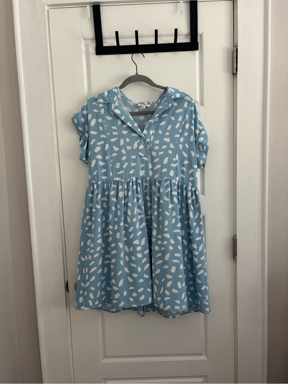 Umgee Blue & White Collared Short Sleeve Mini Dress